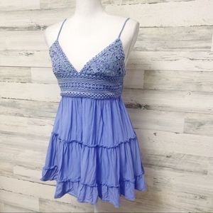 Lilac Purple Floral Sleeveless Mini Ruffled Summer Top